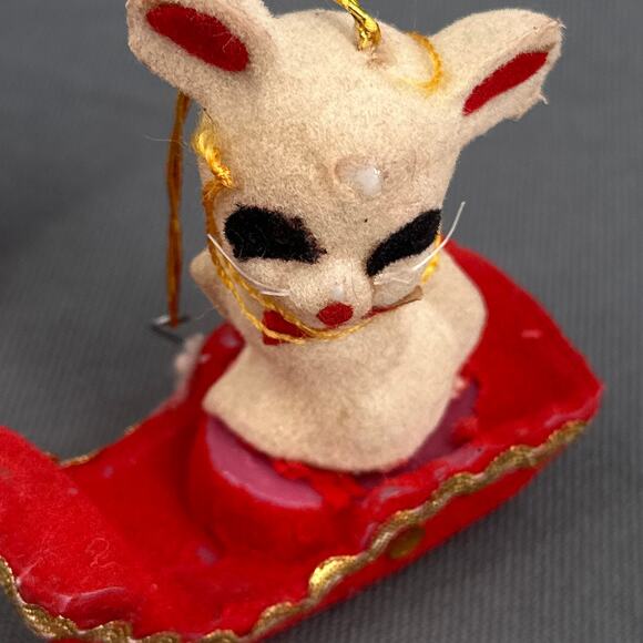 10 VTG 1950s Flocked Felt Christmas Ornaments Mice Cat Snowmen Santa MCM Kitschy - Picture 15 of 16